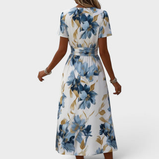 Robe mi-longue à fleurs, à encolure croisée